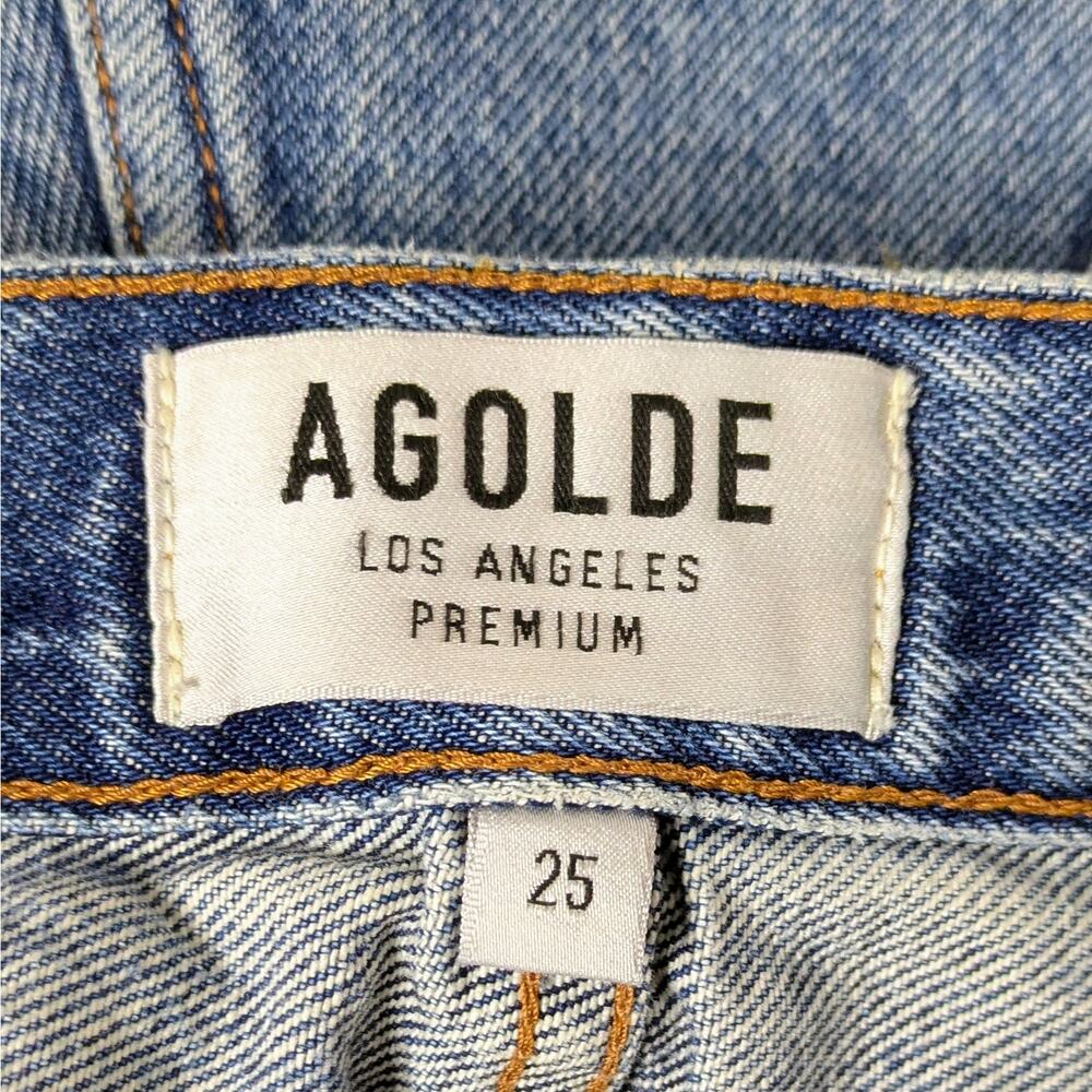 Agolde Parker Shorts 25 Medium Blue 100% Cotton Distressed High Rise - Picture 2 of 8
